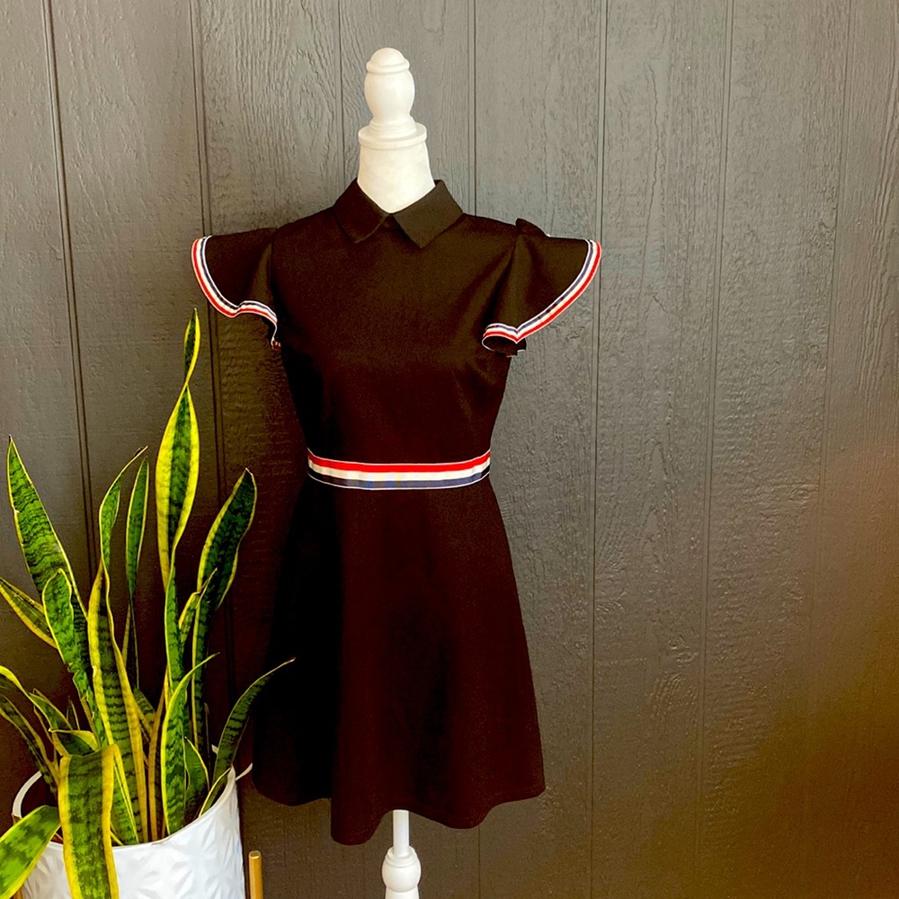 Black Polyester Vintage Inspired Butterfly Sleeve Mini Dress